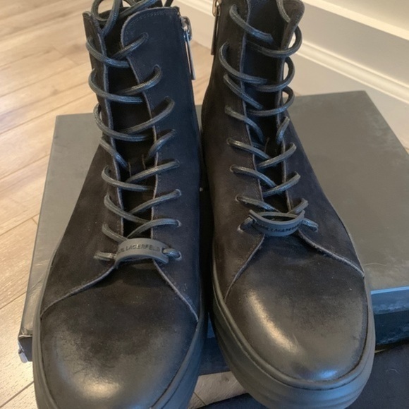 Karl Lagerfeld Shoes Black Nubuck High Tops Sneakers - Picture 7 of 10
